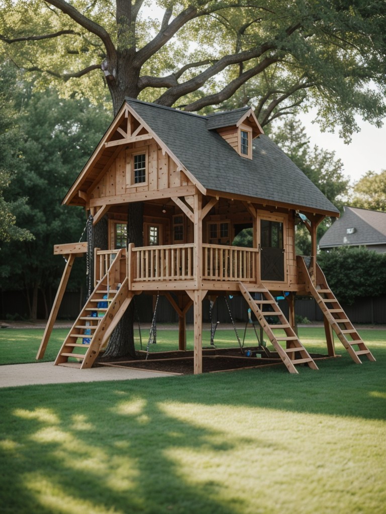 playful-backyard-design-ideas-custom-built-treehouse-swing-set-interactive-chalkboard-wall-endless-family-fun-entertainment