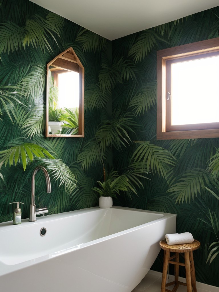 tropical-bathroom-ideas-palm-leaf-wallpaper-bamboo-accents