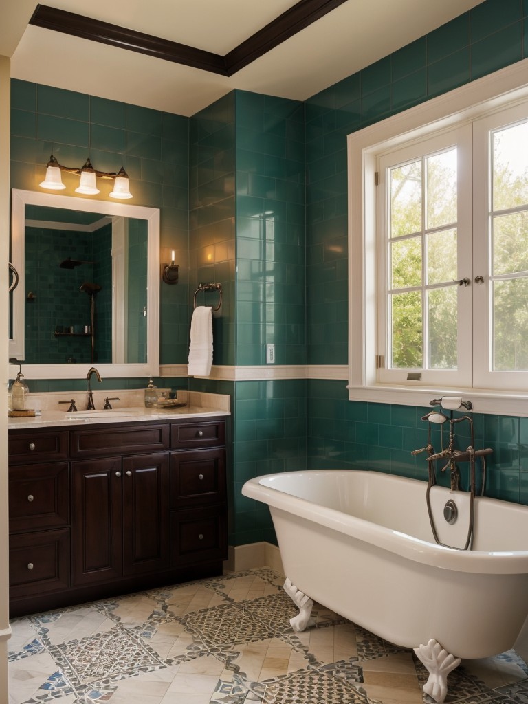 mediterranean-bathroom-ideas-mosaic-tile-wrought-iron-lighting-vibrant-color-scheme
