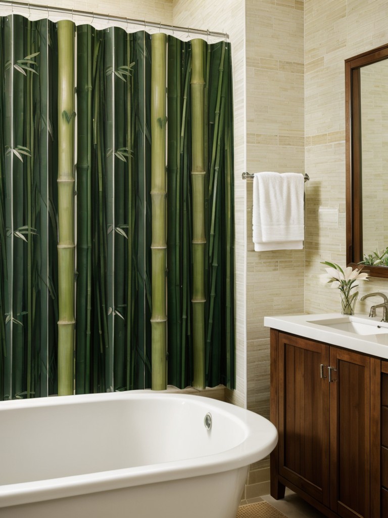 tropical-bathroom-ideas-bamboo-accents-palm-leaf-wallpaper-tropical-shower-curtain