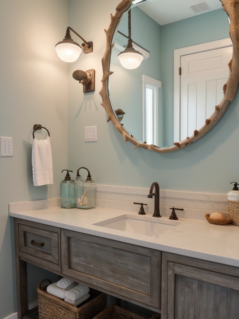 beach-themed-bathroom-ideas-coastal-color-palette-seashell-accents-incorporating-weathered-driftwood-mirror-nautical-inspired-accessories