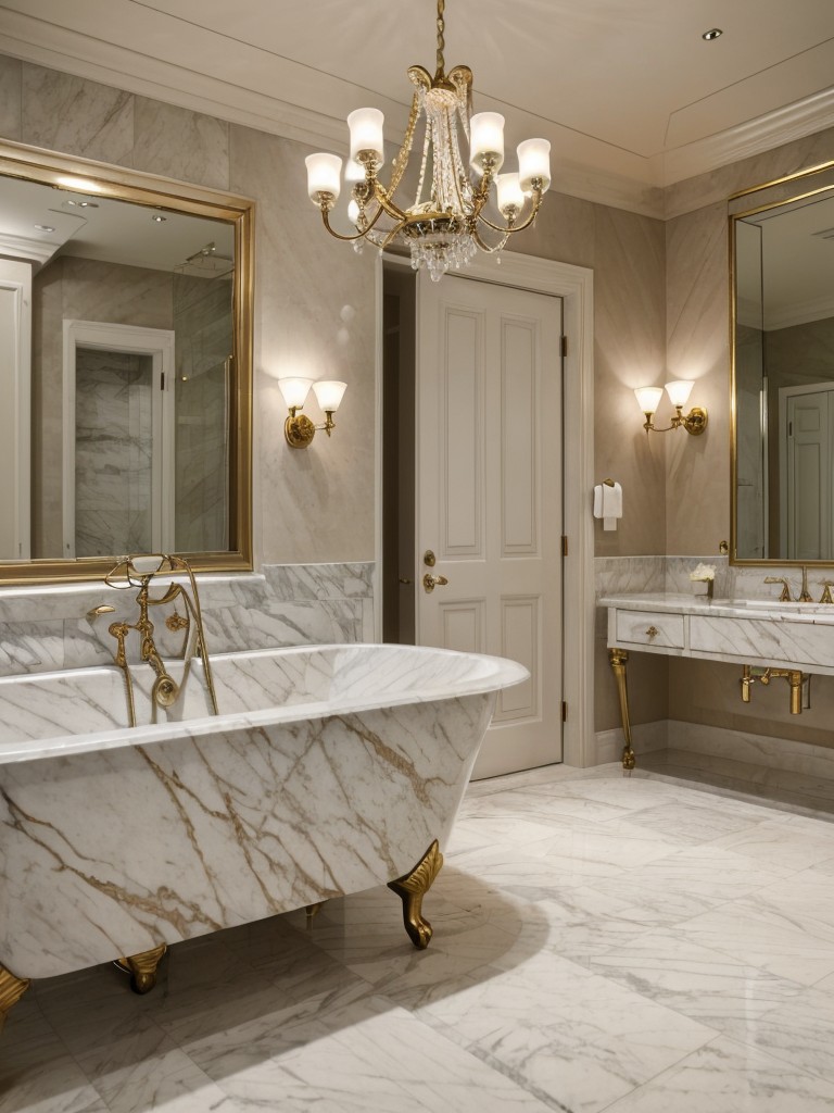 luxurious-bathroom-ideas-marble-finishes-freestanding-bathtub-chandelier-touch-elegance-opulence