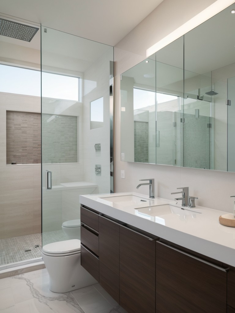 contemporary-bathroom-design-floating-vanity-frameless-glass-shower-sleek-chrome-finishes