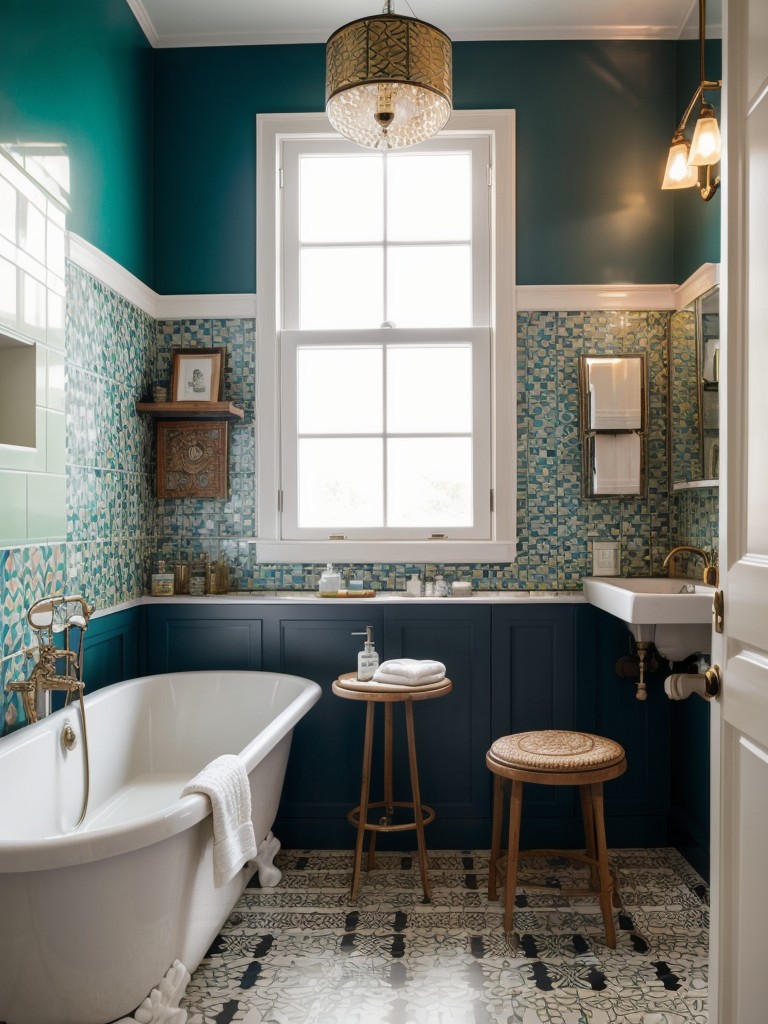 eclectic-bathroom-decor-bold-patterned-tiles-unique-lighting-fixtures-vibrant-accessories