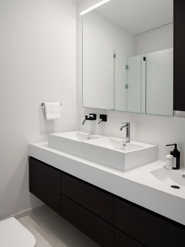 minimalist-bathroom-ideas-sleek-monochromatic-design-hidden-storage-options-focus-simplicity-using-wall-mounted-vanities-floating-shelves