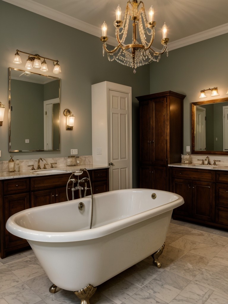 vintage-bathroom-ideas-antique-furniture-clawfoot-tub-elegant-chandelier-lighting