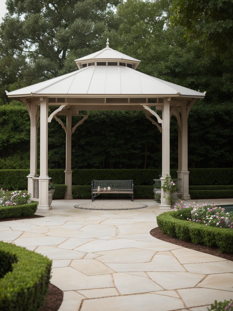 add-elegance-sophistication-to-your-backyard-french-inspired-design-featuring-well-manicured-hedges-wrought-iron-gazebo-gravel-pathway