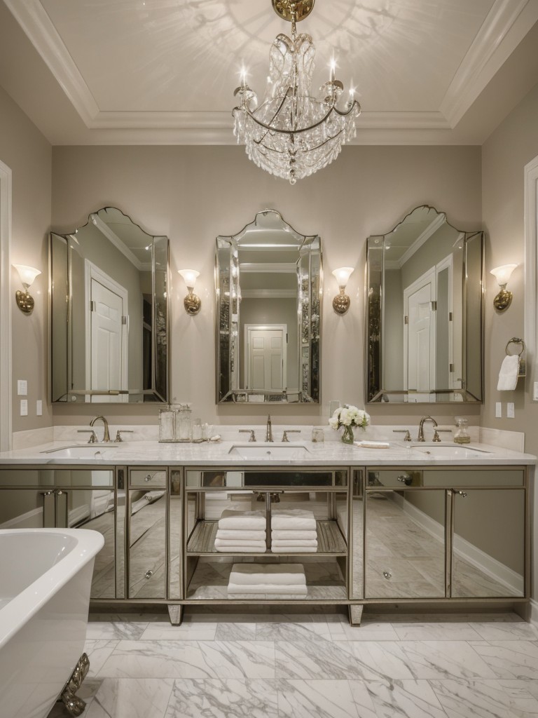glam-bathroom-ideas-mirrored-surfaces-crystal-chandeliers-metallic-finishes-touch-elegance