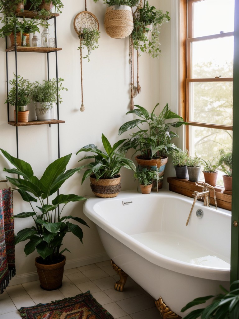 boho-bathroom-ideas-vibrant-patterns-eclectic-decor-lots-plants-relaxed-bohemian-vibe