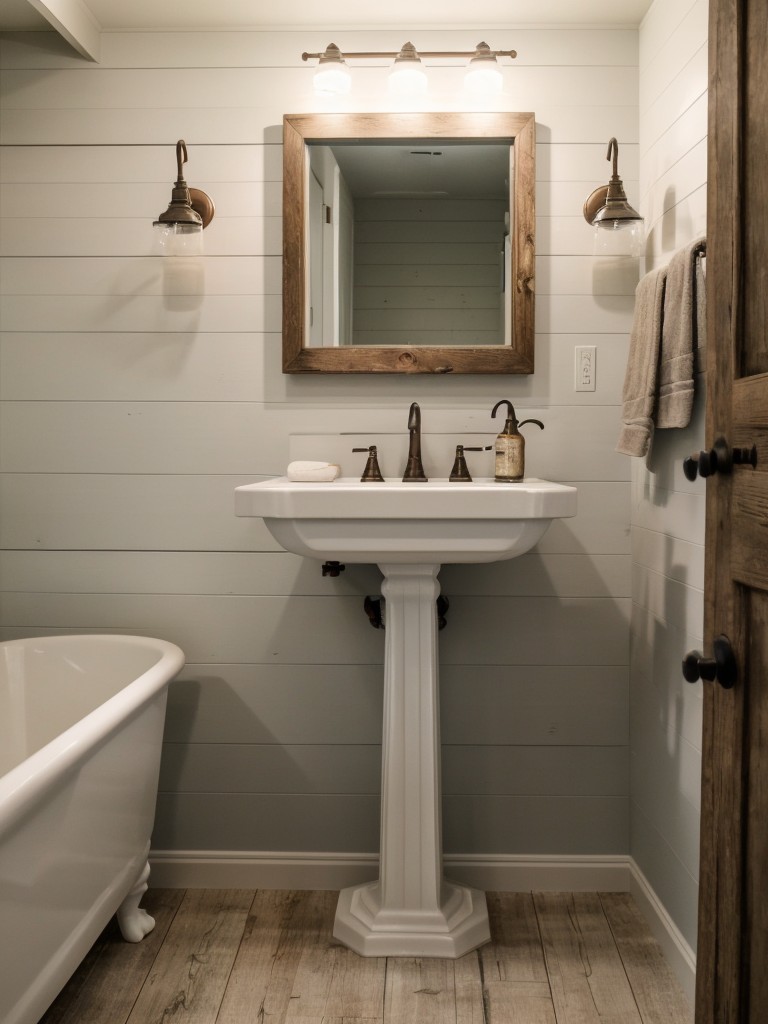 farmhouse-bathroom-design-shiplap-walls-pedestal-sink-vintage-inspired-accessories-cozy-rustic-feel