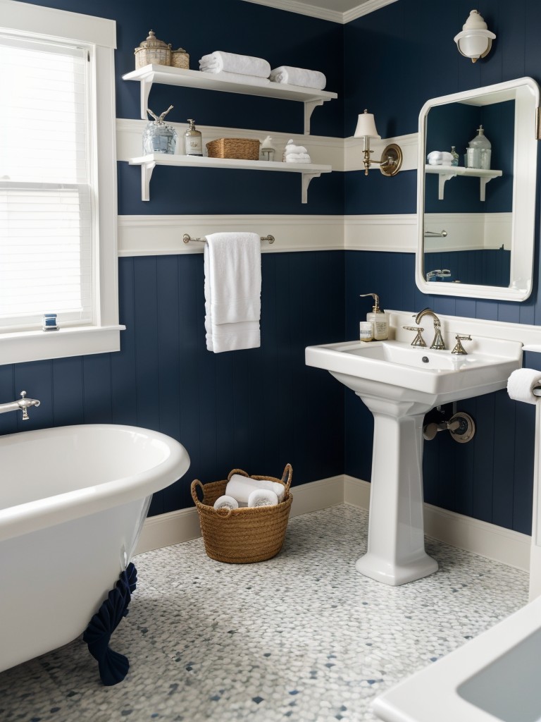 nautical-bathroom-theme-navy-white-color-scheme-nautical-accents-like-ship-wheel-decor-seashell-inspired-accessories