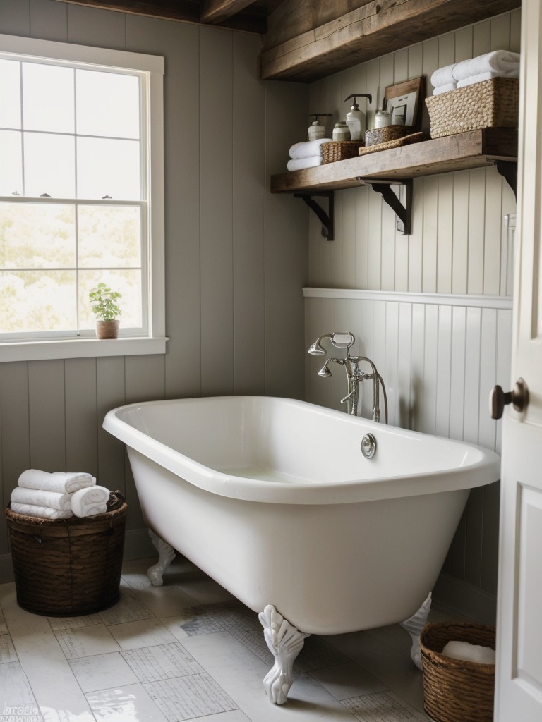 farmhouse-style-bathroom-decor-ideas-mix-vintage-rustic-elements-such-clawfoot-bathtub-farmhouse-sink-charming-cozy-vibe