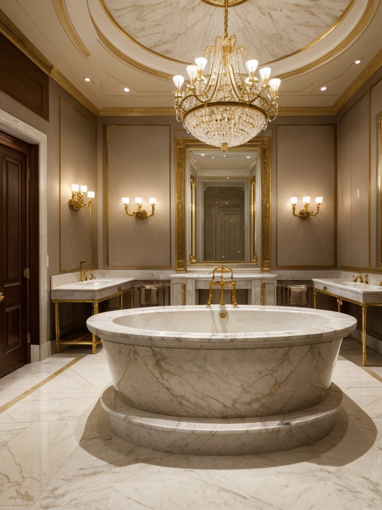 luxurious-bathroom-ideas-marble-finishes-gold-accents-chandelier-lighting-elegant-opulent-feel