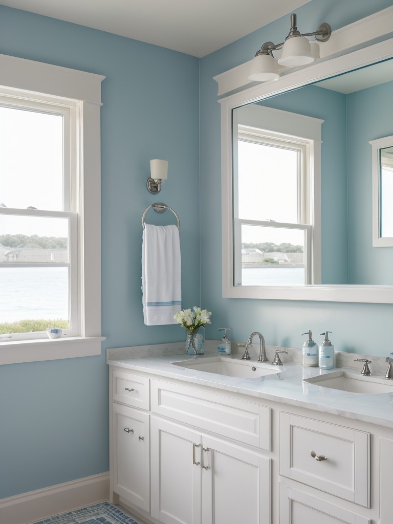 coastal-bathroom-ideas-nautical-decor-blue-white-color-scheme-seashell-accents-beachy-refreshing-vibe