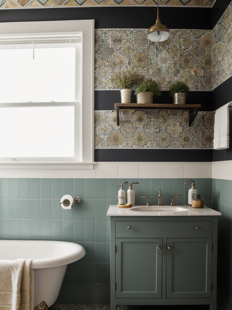eclectic-bathroom-ideas-mix-different-patterns-textures-using-bold-wallpapers-unique-tile-combinations-to-make-statement