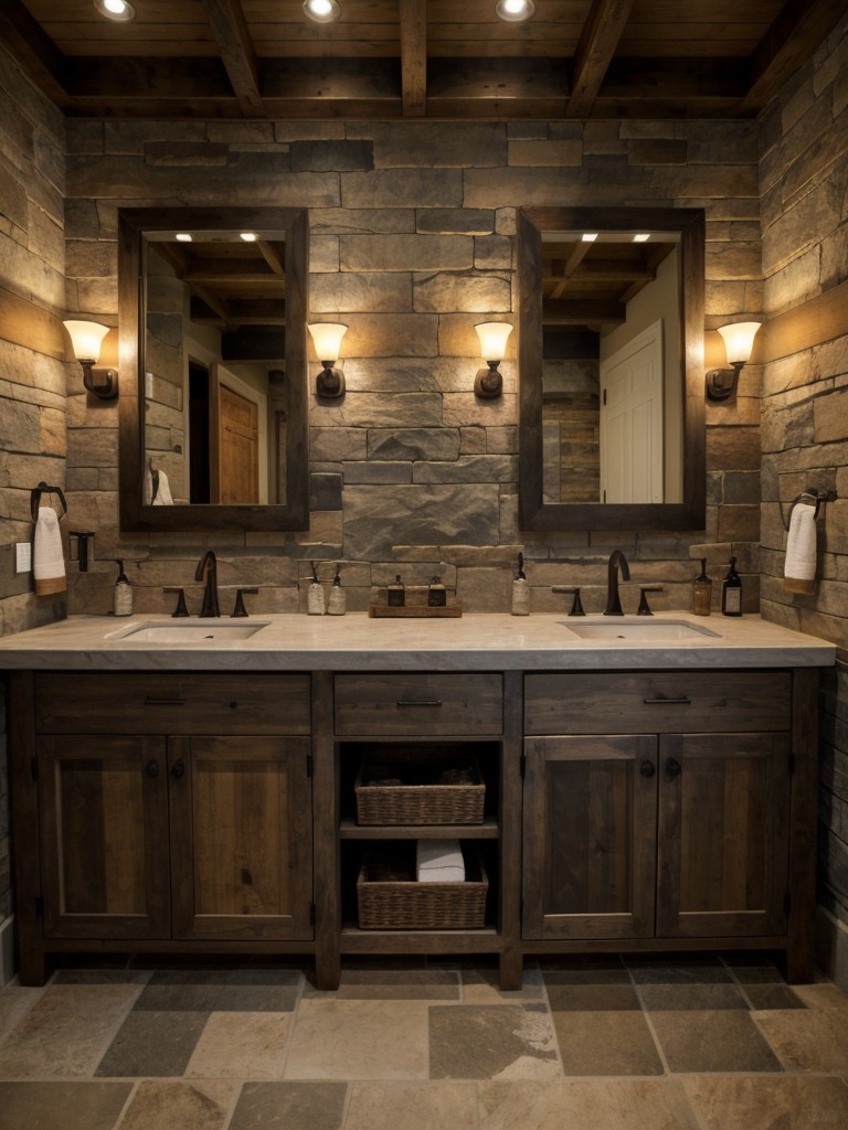 rustic-bathroom-ideas-natural-elements-such-stone-walls-wooden-vanities-earth-toned-decor-cozy-inviting-ambiance