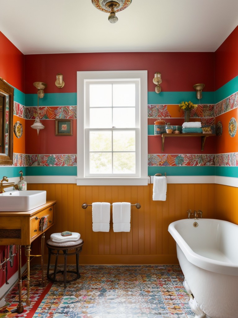 eclectic-bathroom-design-mix-bold-patterns-vibrant-colors-unique-vintage-accessories