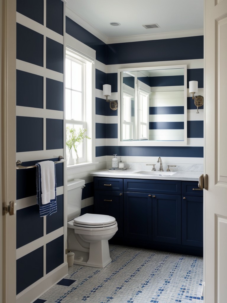 nautical-bathroom-ideas-navy-blue-white-color-scheme-striped-accents-maritime-inspired-decorations