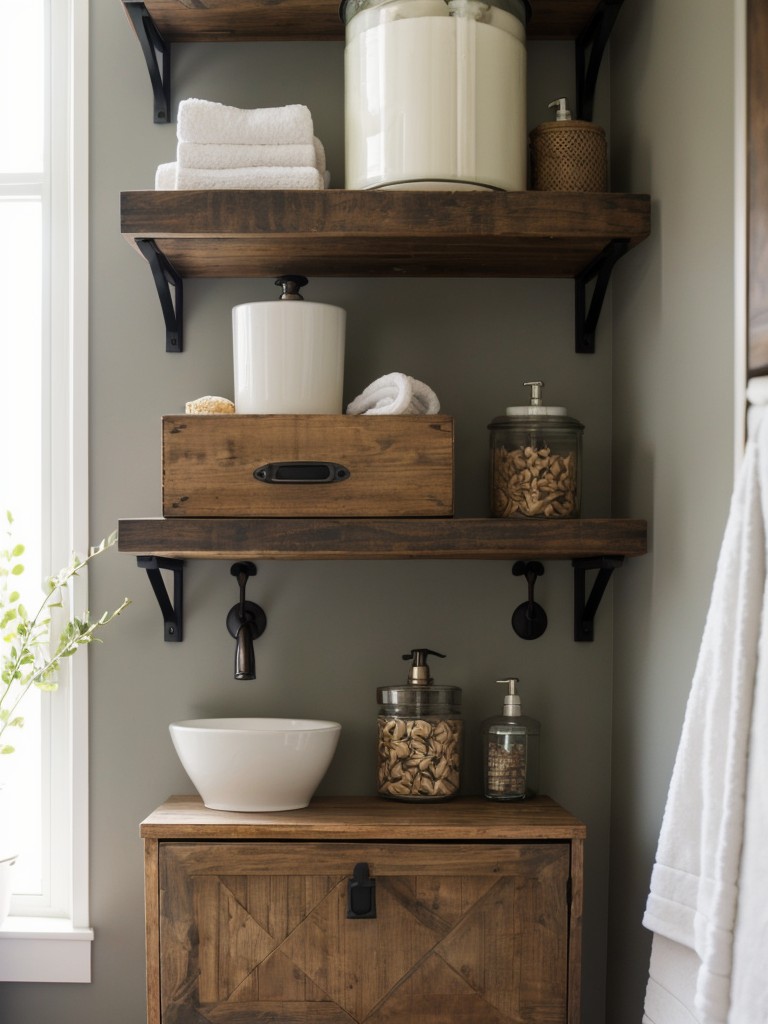 eclectic-bathroom-design-ideas-mix-textures-patterns-utilizing-hanging-hooks-floating-shelves-unconventional-storage-solution