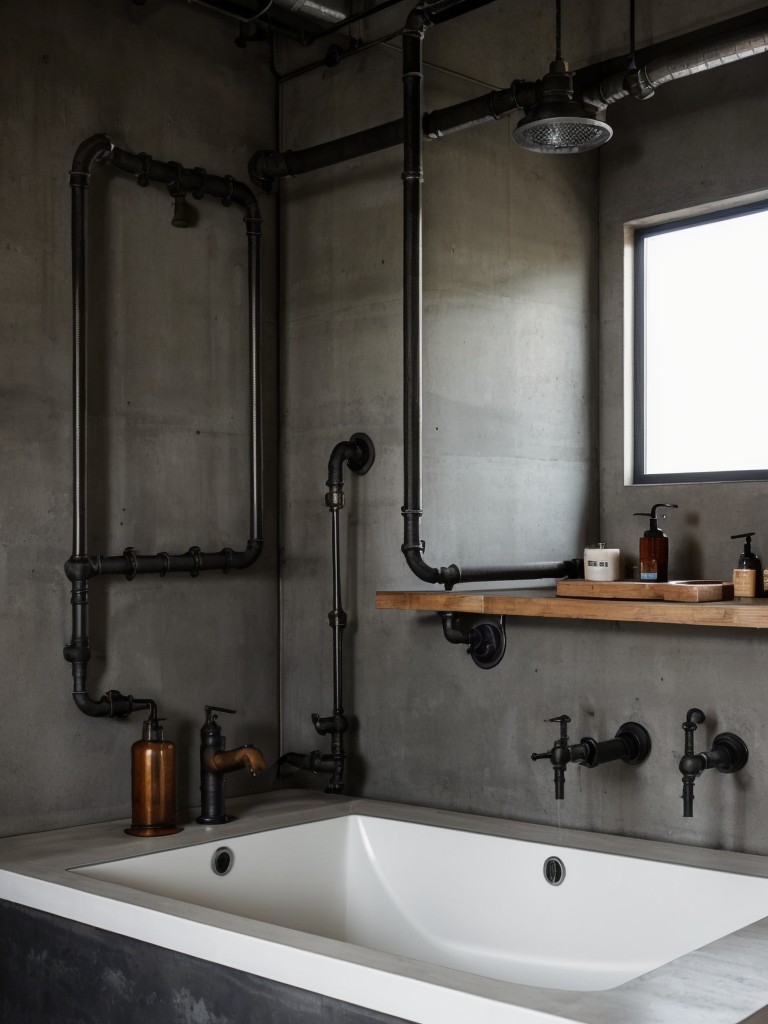 industrial-bathroom-ideas-urban-edgy-feel-raw-materials-incorporating-exposed-pipes-concrete-countertops