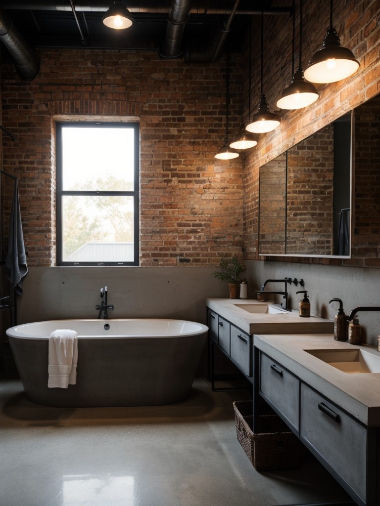 industrial-bathroom-ideas-raw-edgy-look-featuring-exposed-brick-walls-concrete-countertops-vintage-lighting-fixtures