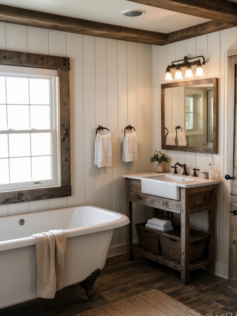 farmhouse-bathroom-ideas-rustic-wooden-beams-shiplap-walls-vintage-inspired-fixtures-to-evoke-cozy-charming-country-farmhouse-feel