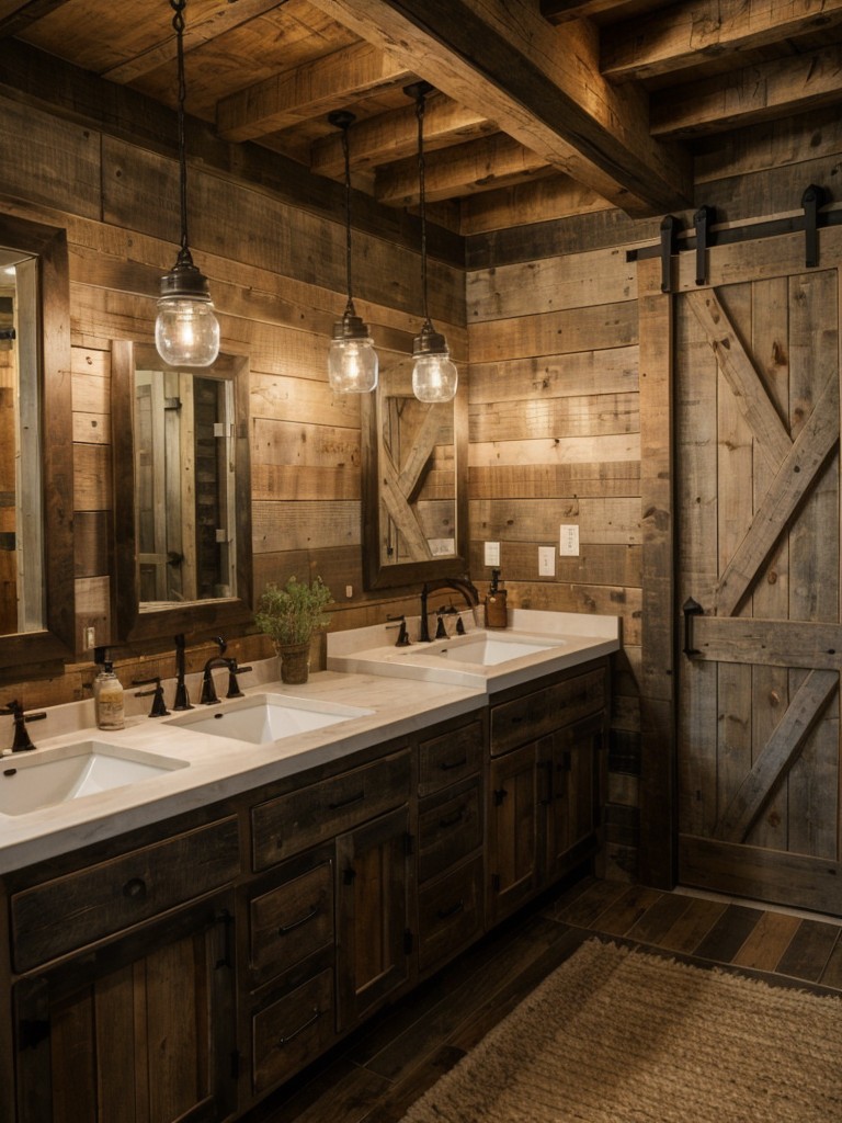 rustic-bathroom-ideas-reclaimed-wood-elements-vintage-accessories-cozy-atmosphere-incorporating-barn-door-mason-jar-light-fixtures