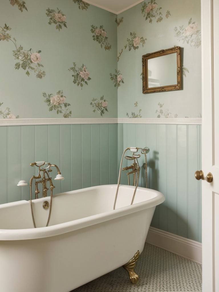 vintage-bathroom-ideas-retro-decor-pastel-colors-antique-fixtures-utilizing-clawfoot-tub-vintage-inspired-wallpaper