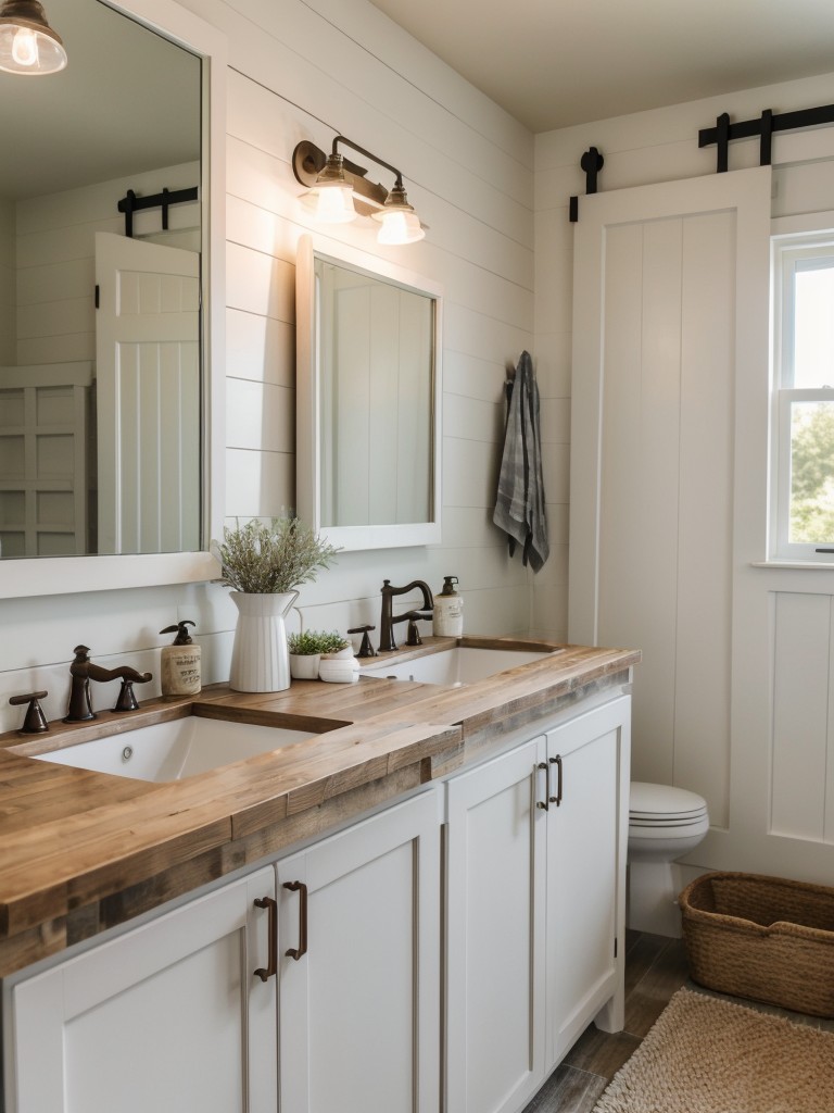 farmhouse-bathroom-ideas-white-shiplap-walls-barn-doors-rustic-farmhouse-sinks