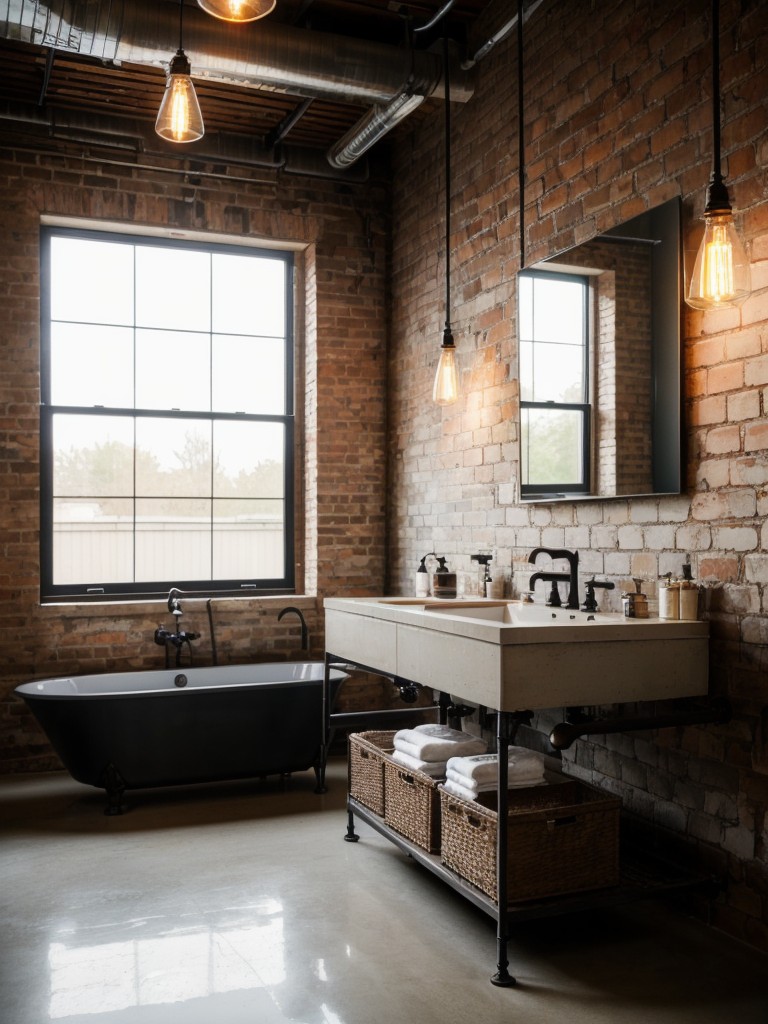 industrial-bathroom-ideas-exposed-brick-walls-metal-accents-vintage-inspired-lighting-fixtures