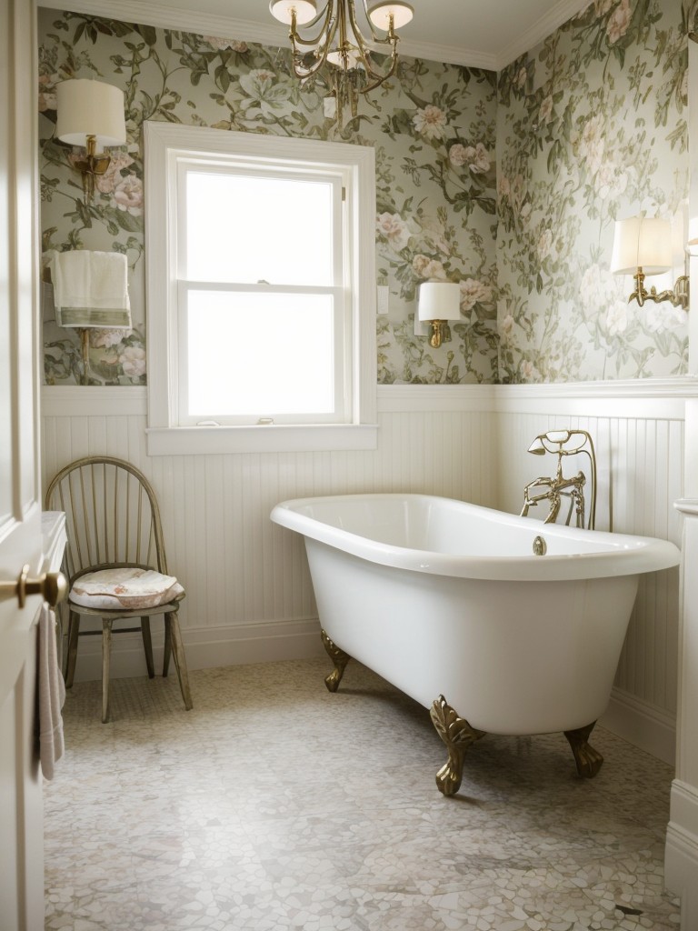 vintage-bathroom-ideas-retro-fixtures-floral-wallpaper-antique-accessories