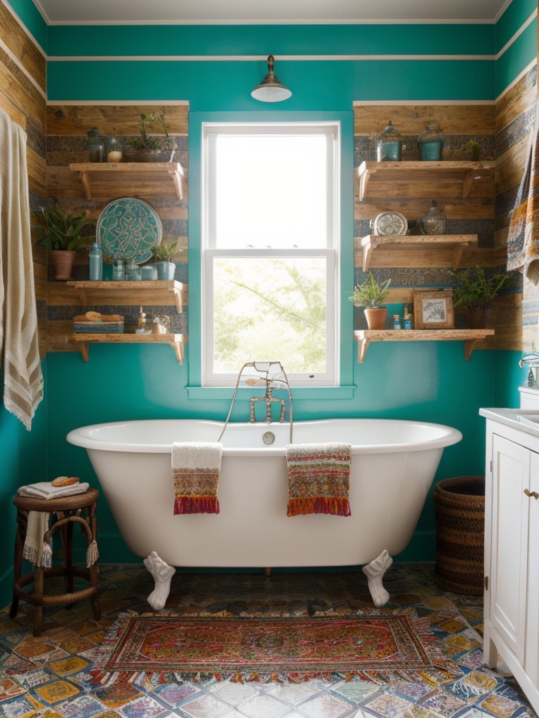 bohemian-bathroom-ideas-vibrant-patterns-eclectic-accessories-mix-textures-free-spirited-feel