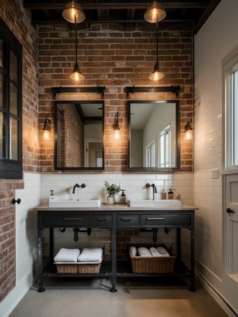 industrial-bathroom-ideas-exposed-brick-walls-metal-accents-vintage-lighting-fixtures