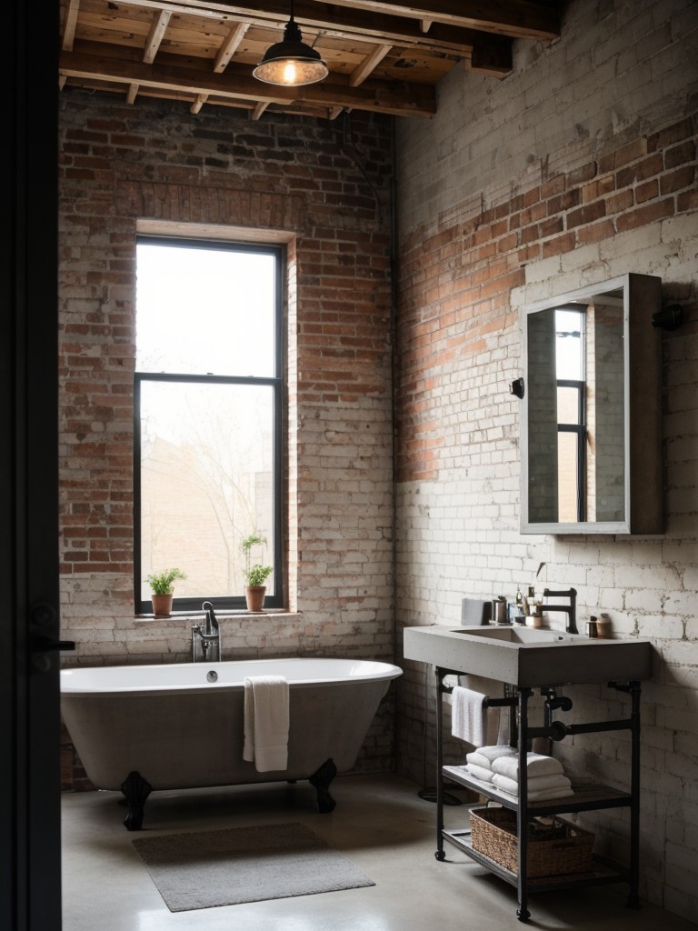 industrial-bathroom-ideas-exposed-brick-walls-concrete-countertops-vintage-light-fixtures-trendy-urban-aesthetic