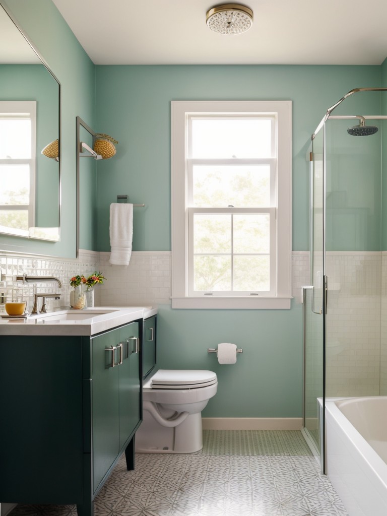 mid-century-modern-bathroom-ideas-retro-inspired-fixtures-geometric-patterns-vibrant-pops-color-playful-nostalgic-atmosphere