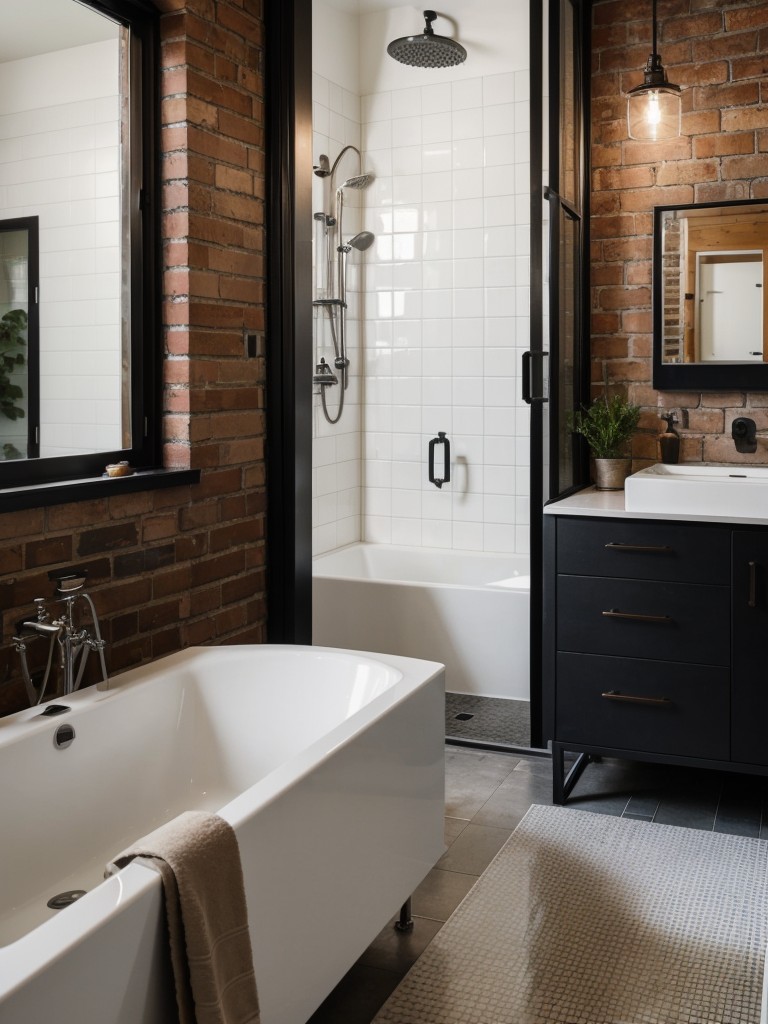 industrial-bathroom-ideas-exposed-brick-walls-sleek-metal-fixtures
