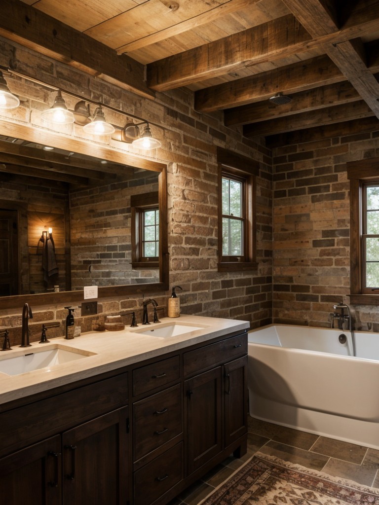 rustic-bathroom-ideas-exposed-brick-walls-wooden-beams-vintage-inspired-fixtures-cozy-charming-atmosphere