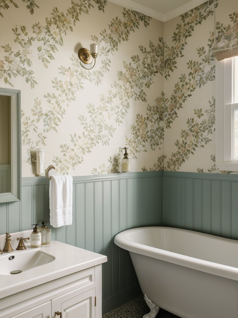 cottage-style-bathroom-ideas-vintage-inspired-fixtures-floral-wallpaper-cozy-country-charm