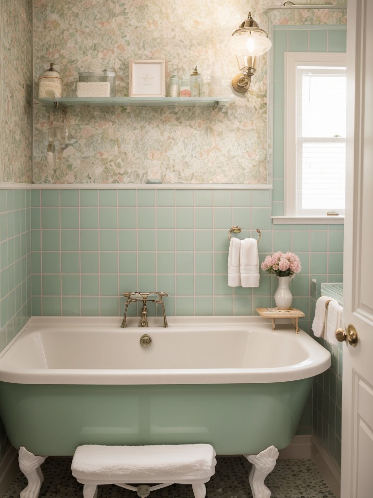 vintage-bathroom-ideas-retro-fixtures-pastel-color-scheme-charming-wallpaper-tile-patterns