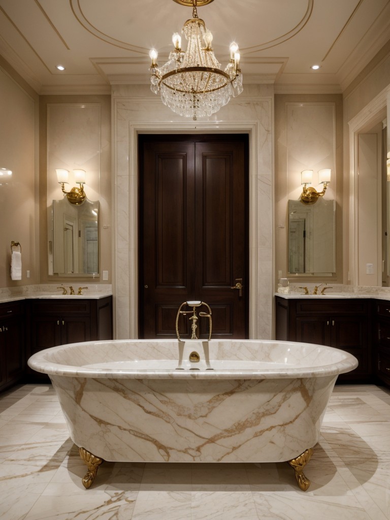 luxurious-bathroom-ideas-showcasing-opulent-materials-elegant-fixtures-indulgent-features-such-freestanding-bathtub-chandelier-lighting-marble-counter