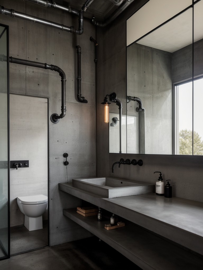 industrial-bathroom-decor-cool-edgy-vibe-featuring-exposed-pipes-concrete-countertops-sleek-black-fixtures