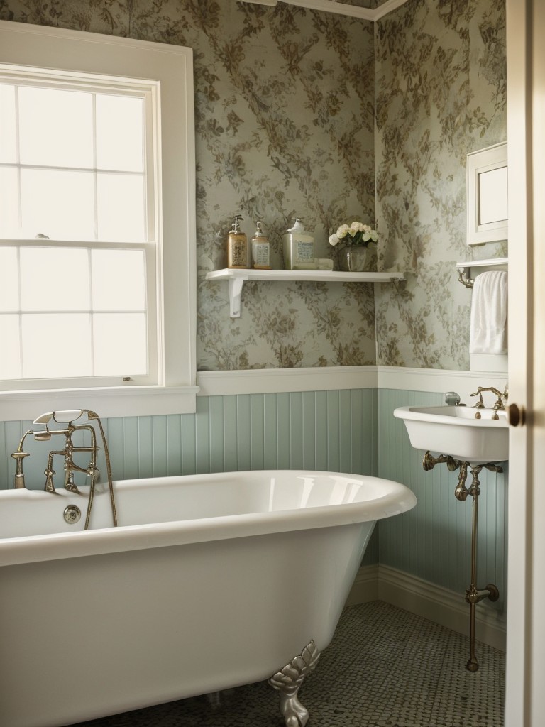 vintage-inspired-bathroom-ideas-that-evoke-sense-nostalgia-featuring-antique-fixtures-patterned-wallpaper-clawfoot-bathtub