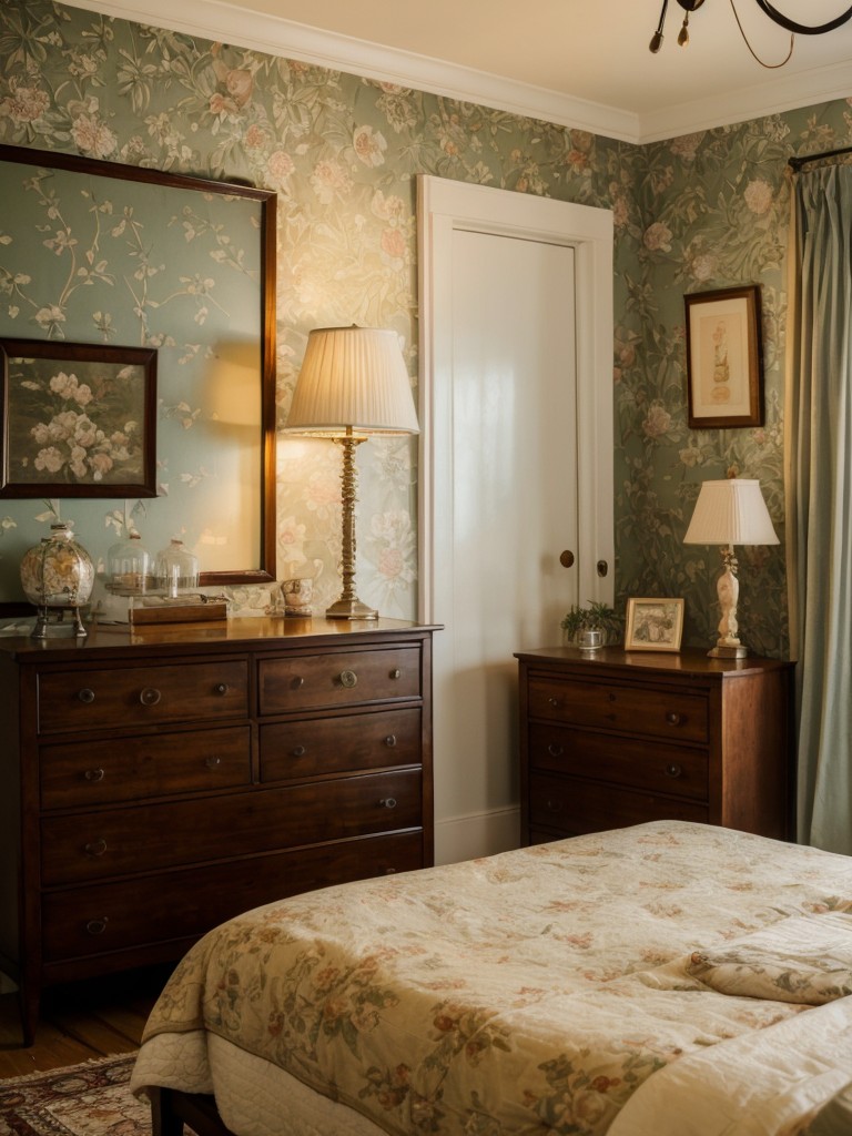 vintage-inspired-bedroom-decor-antique-furniture-retro-wallpaper-vintage-inspired-lighting-timeless-nostalgic-feel