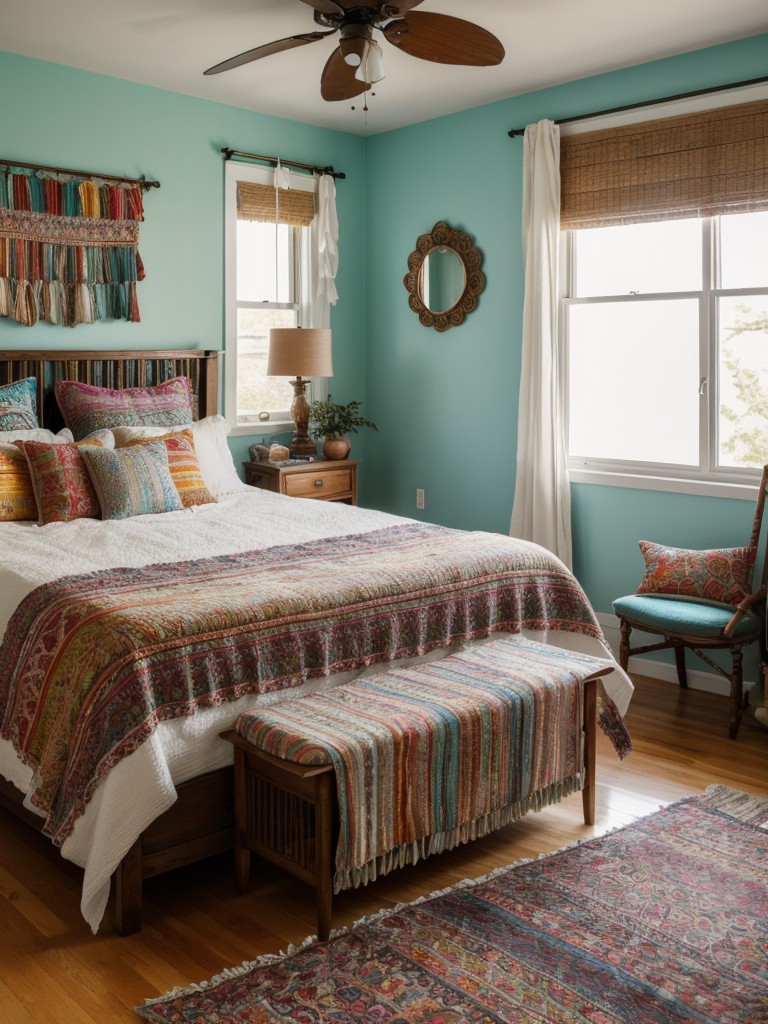 bohemian-chic-bedroom-design-vibrant-colors-layered-textiles-mix-patterns-to-create-cozy-eclectic-atmosphere