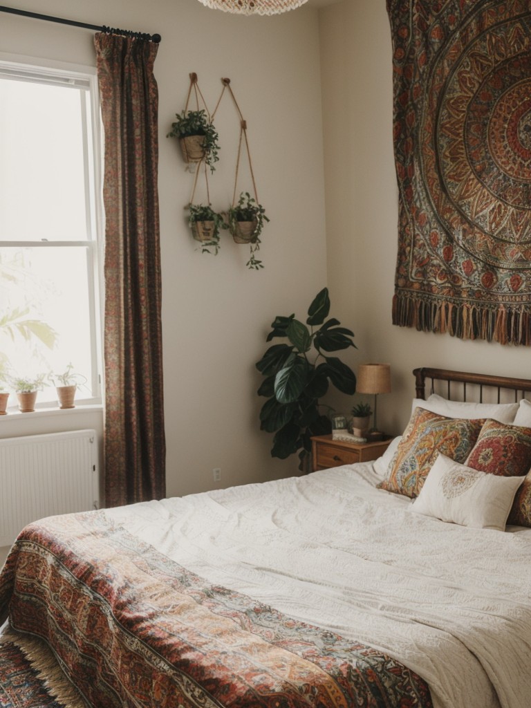 bohemian-inspired-bedroom-decor-vibrant-patterns-mixed-textures-relaxed-atmosphere