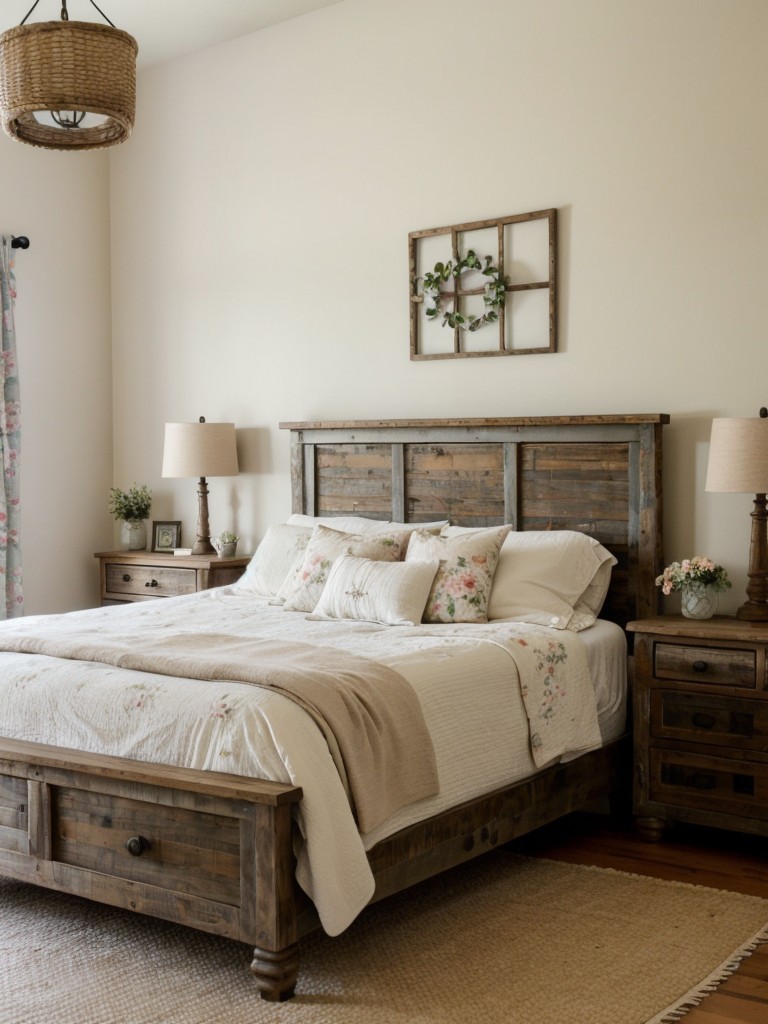 cozy-farmhouse-bedroom-ideas-reclaimed-wood-bed-frame-soft-floral-prints-soothing-color-palette-rustic-charming-feel