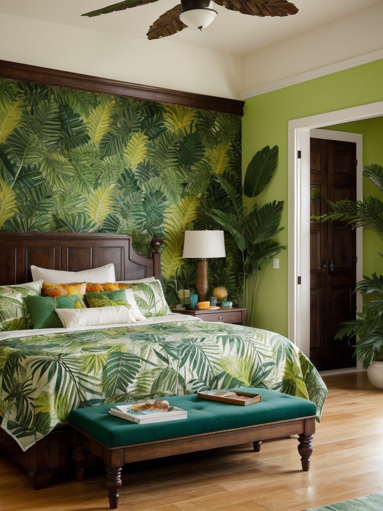 tropical-bedroom-ideas-vibrant-leaf-prints-natural-textures-mix-bold-colors-lush-exotic-oasis-like-retreat