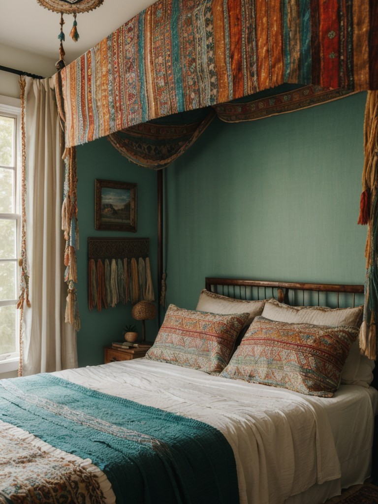 boho-chic-bedroom-ideas-mix-vintage-bohemian-elements-such-canopy-bed-colorful-tapestries-cozy-reading-nook-floor-cushions