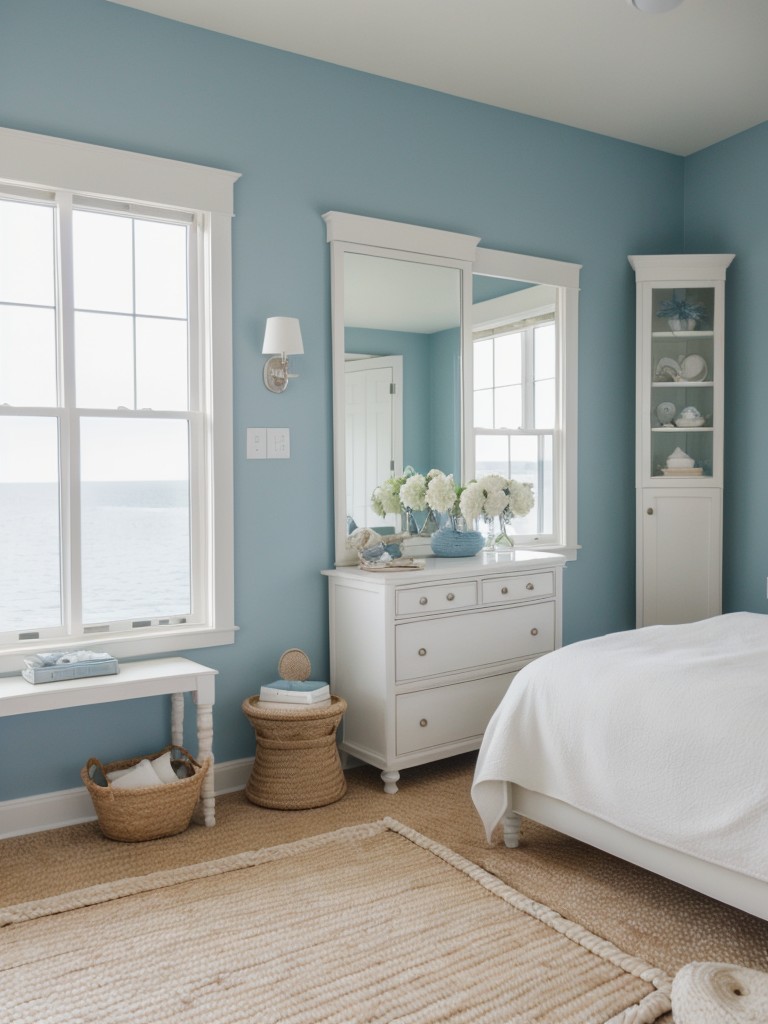 coastal-bedroom-ideas-soothing-color-palette-blues-whites-nautical-accents-natural-textures-such-rope-mirrors-seashell-decor