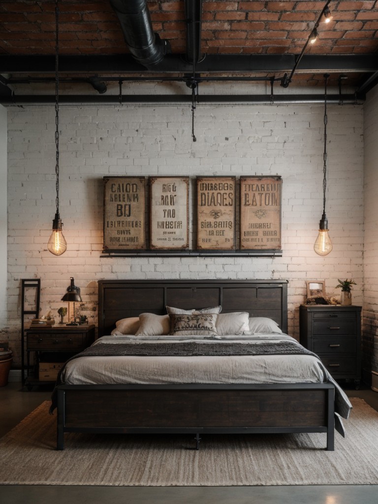 industrial-bedroom-ideas-exposed-brick-walls-metal-furniture-edgy-decorations-like-vintage-signs-edison-bulb-lighting-creating-cool-urban-atmosphere